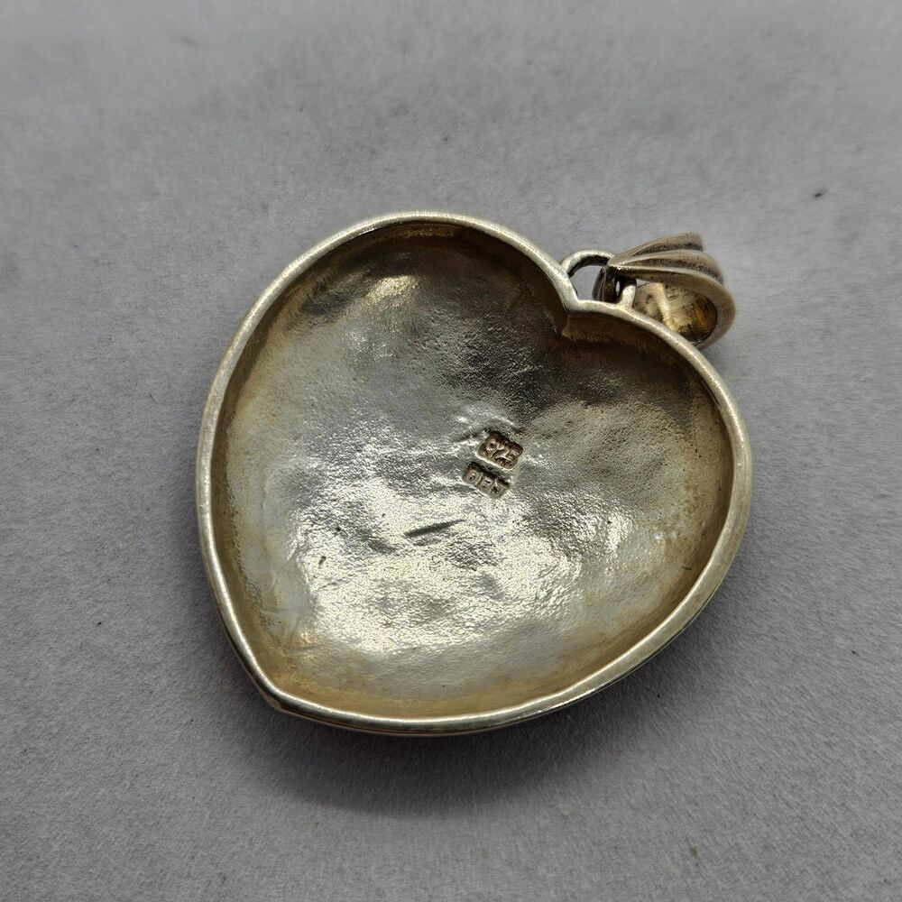 Sterling Silver Enamel Red Heart Pendant with Marcasite Flower Detail 925 - Picture 2 of 4